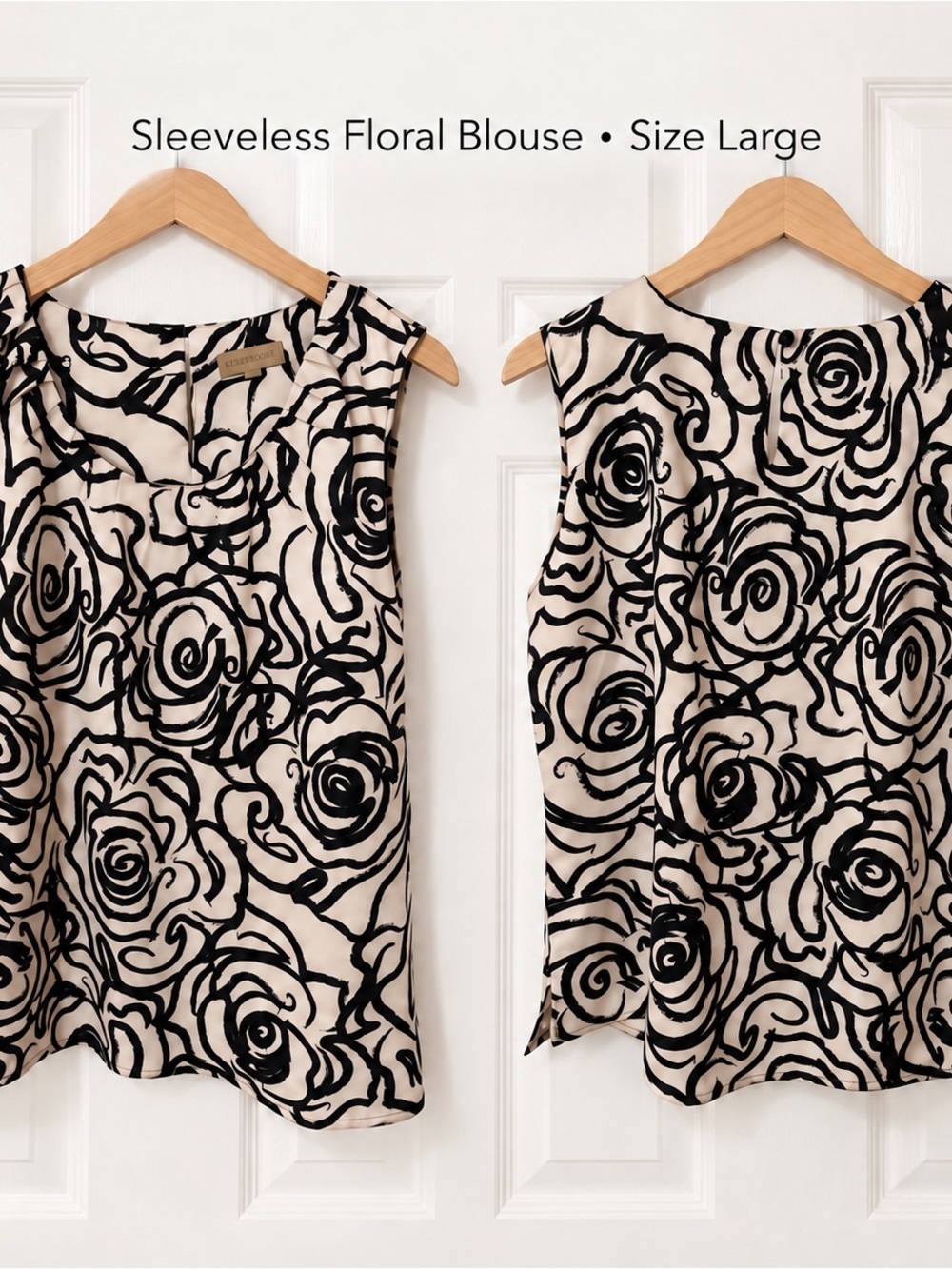 Sleeveless Floral Blouse by Unknown Brand — Black & Cream